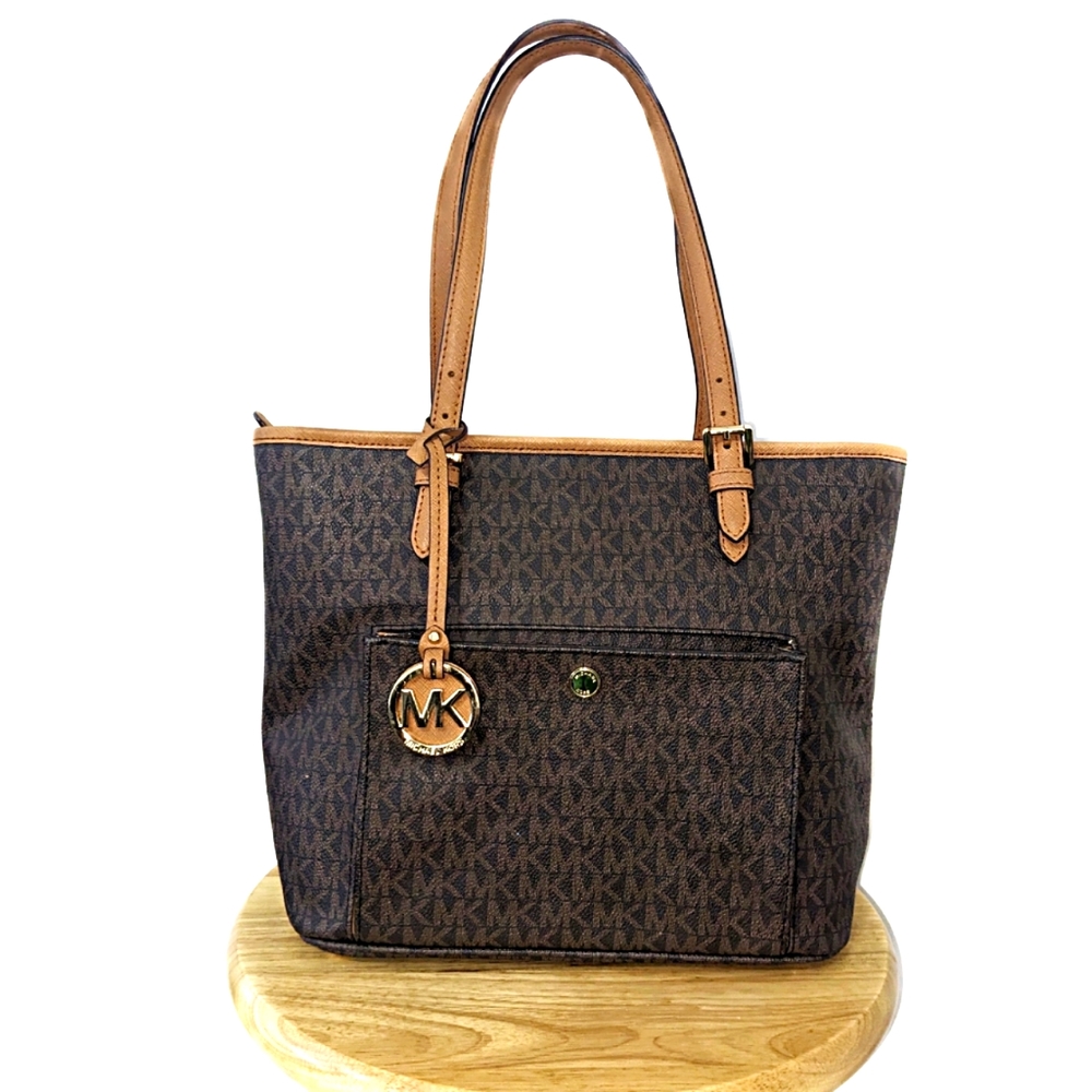 Michael Kors Leather Jet Set Travel Logo Tote